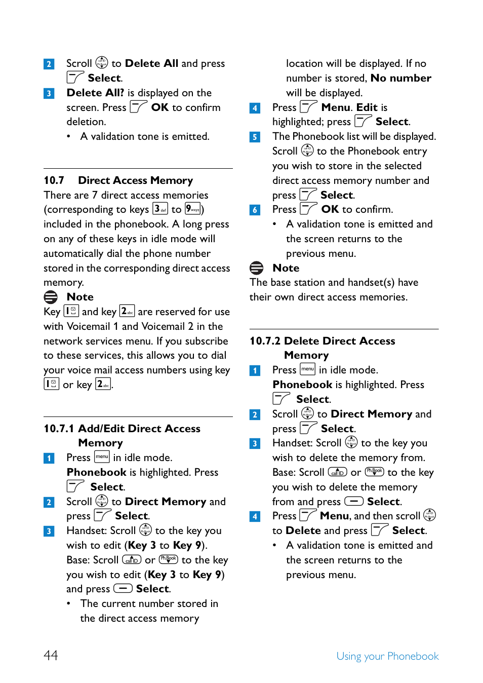 7 direct access memory, Direct access memory, Add/edit direct access memory | Delete direct access memory | Philips SE6581B-17 User Manual | Page 46 / 76