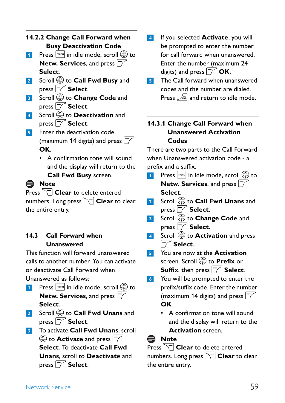 3 call forward when unanswered, Change call forward when busy deactivation code, Call forward when unanswered | Philips SE6581B-17 User Manual | Page 61 / 76