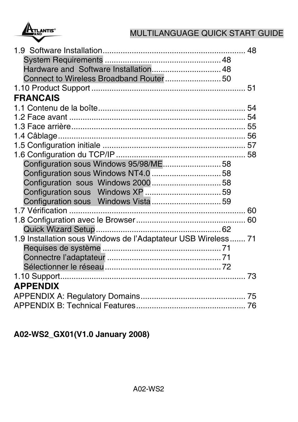 Atlantis Land A02-WS2 GX01 User Manual | Page 5 / 77