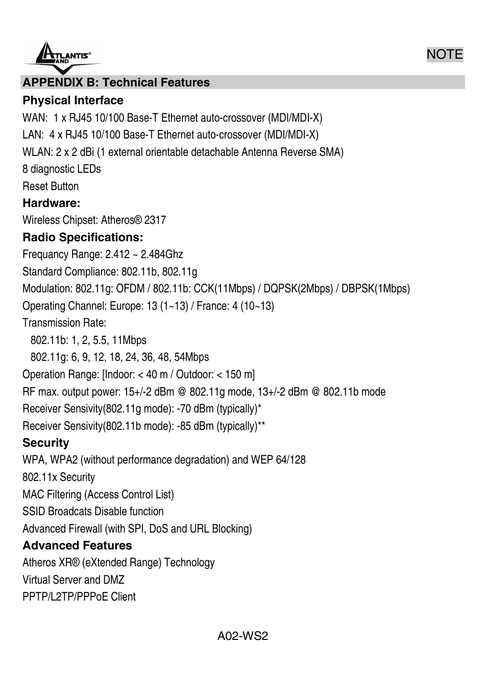 Atlantis Land A02-WS2 GX01 User Manual | Page 75 / 77