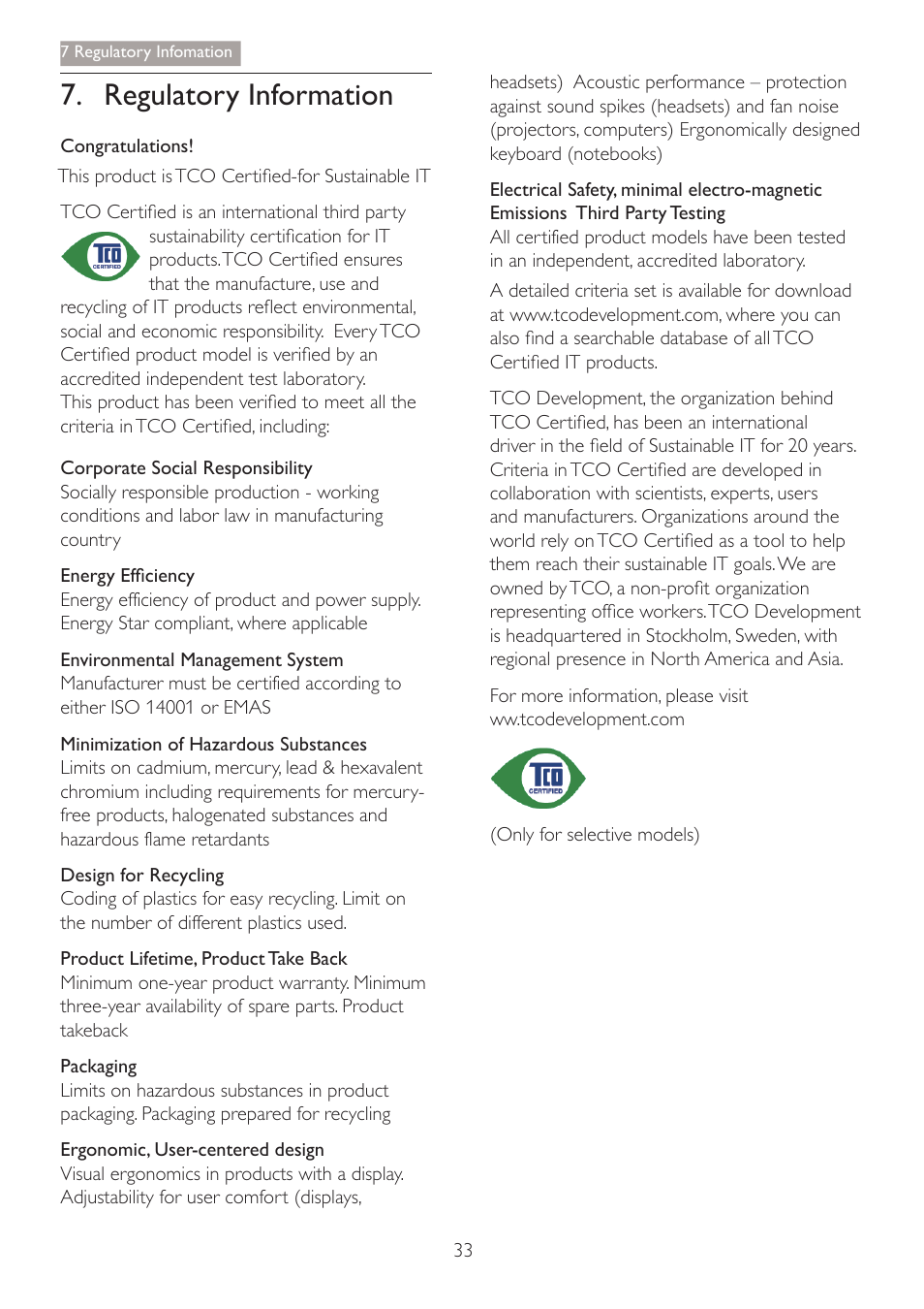 Regulatory information | Philips C271P4QPJEW-27 User Manual | Page 35 / 53