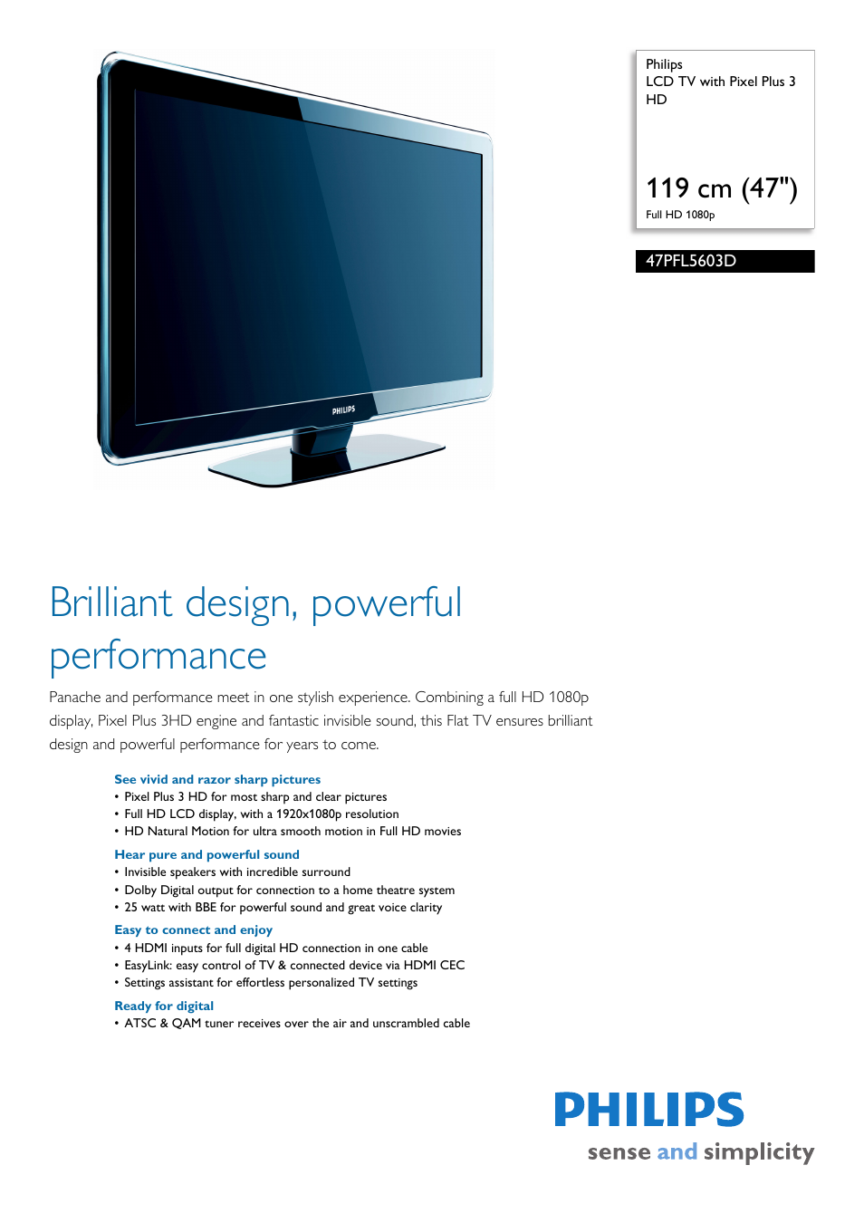 Philips 47PFL5603D-F7 User Manual | 3 pages