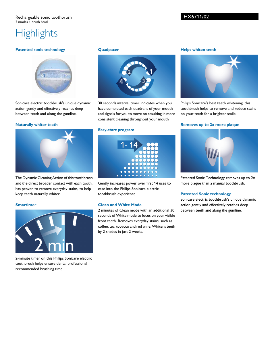 Highlights | Philips HX6711-02 User Manual | Page 2 / 3