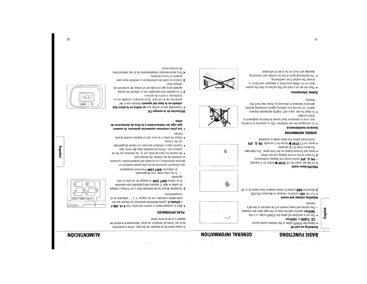 Basic functions, General information, Alimentacion | Basic functions general information alimentacion | Philips AZ114017 User Manual | Page 10 / 22