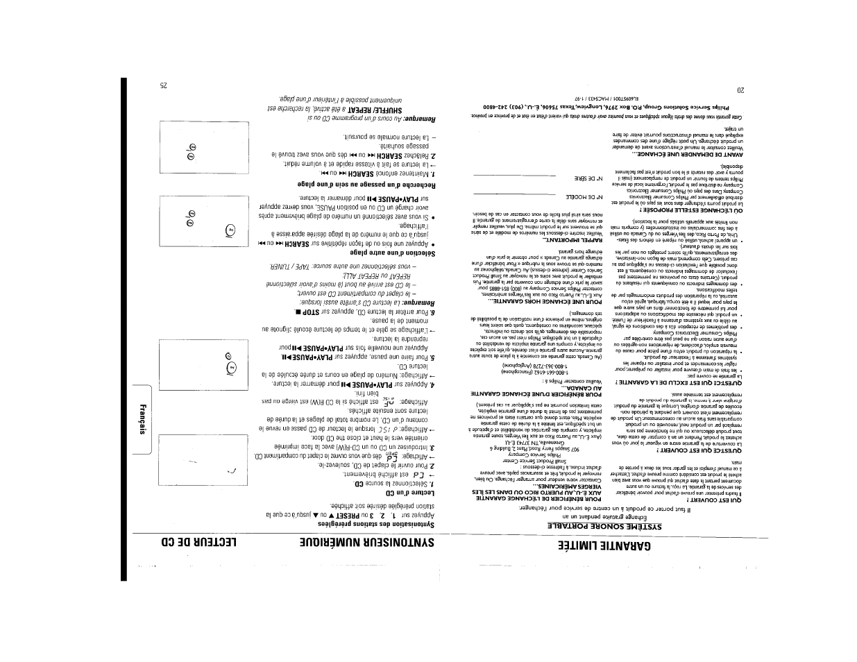 Garantie limitée, Syntoniseur numerique, Lecteur de cd | Philips AZ114017 User Manual | Page 20 / 22