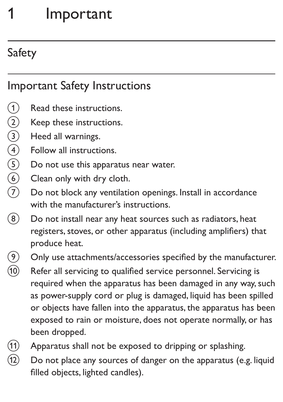 1 important, Safety important safety instructions | Philips SBA3210-37 User Manual | Page 2 / 10