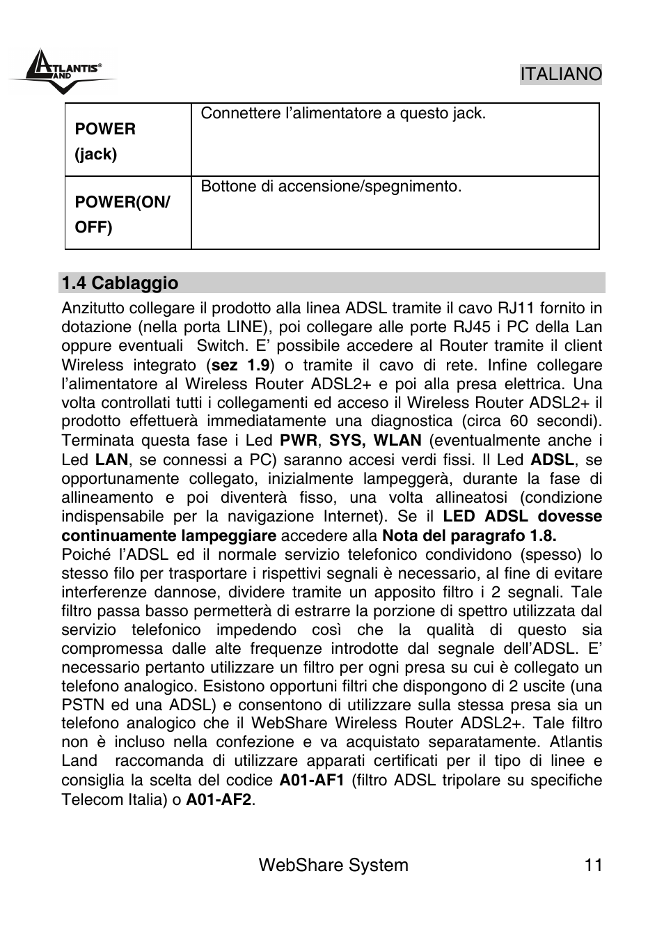 Atlantis Land A02-WS1 GX01 User Manual | Page 11 / 92