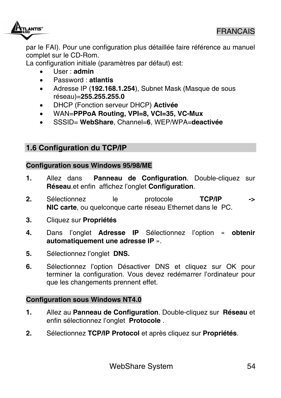 Atlantis Land A02-WS1 GX01 User Manual | Page 54 / 92