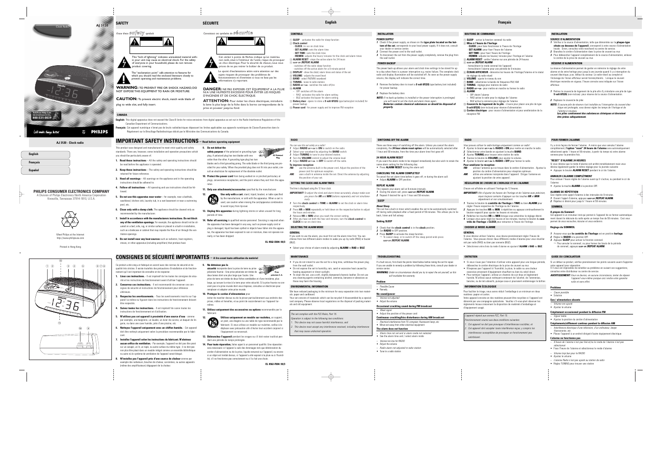 Philips AJ312017 User Manual | 2 pages