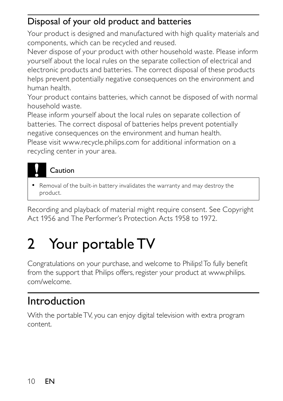 2 your portable tv, Introduction | Philips PVD700-37 User Manual | Page 10 / 30