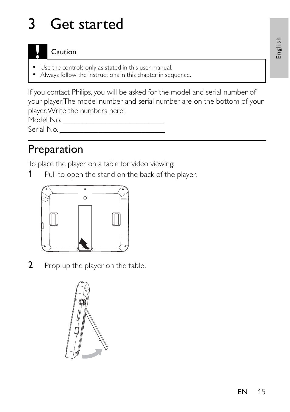 3 get started, Preparation | Philips PVD700-37 User Manual | Page 15 / 30