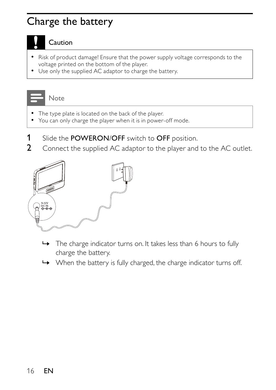 Charge the battery | Philips PVD700-37 User Manual | Page 16 / 30