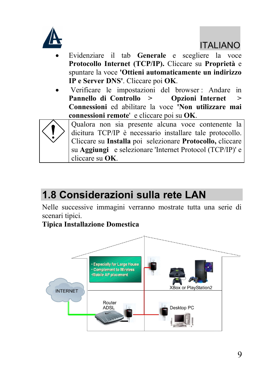 8 considerazioni sulla rete lan, Italiano | Atlantis Land A02-PL100 User Manual | Page 12 / 58