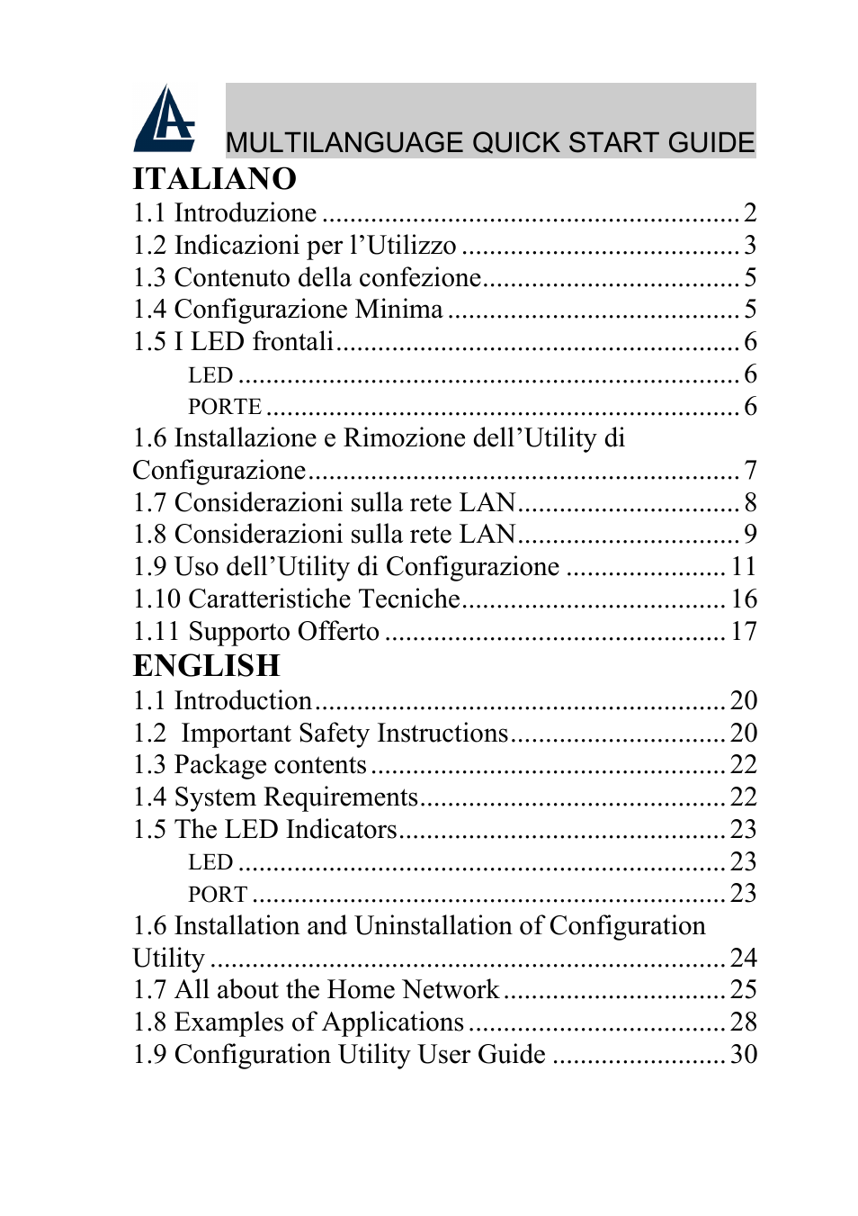 Italiano, English | Atlantis Land A02-PL100 User Manual | Page 2 / 58
