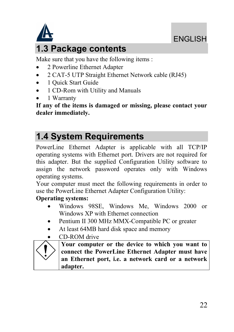 3 package contents, 4 system requirements, English | Atlantis Land A02-PL100 User Manual | Page 25 / 58