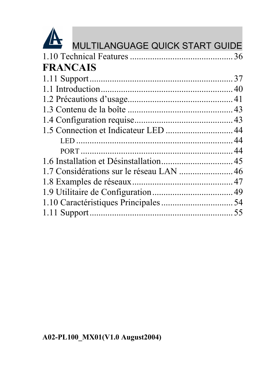 Francais | Atlantis Land A02-PL100 User Manual | Page 3 / 58