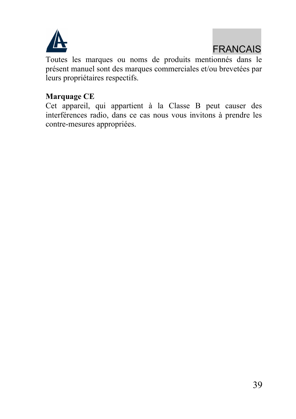 Francais | Atlantis Land A02-PL100 User Manual | Page 42 / 58