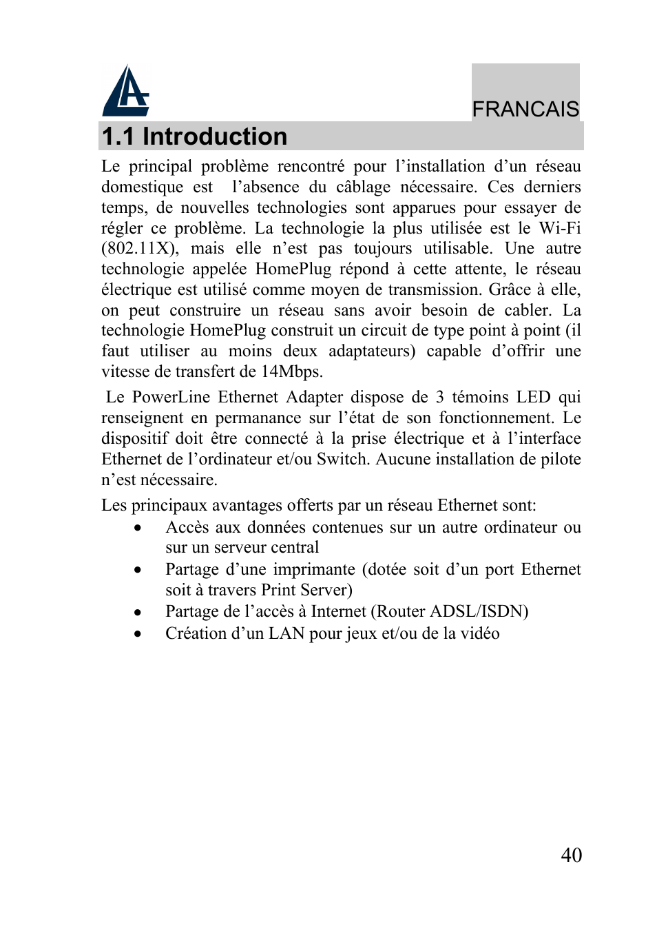 1 introduction, Francais | Atlantis Land A02-PL100 User Manual | Page 43 / 58