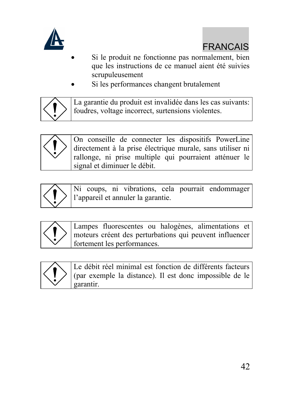 Francais | Atlantis Land A02-PL100 User Manual | Page 45 / 58