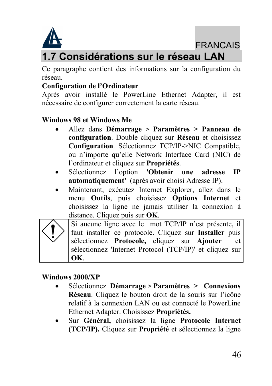 7 considérations sur le réseau lan, Francais | Atlantis Land A02-PL100 User Manual | Page 49 / 58