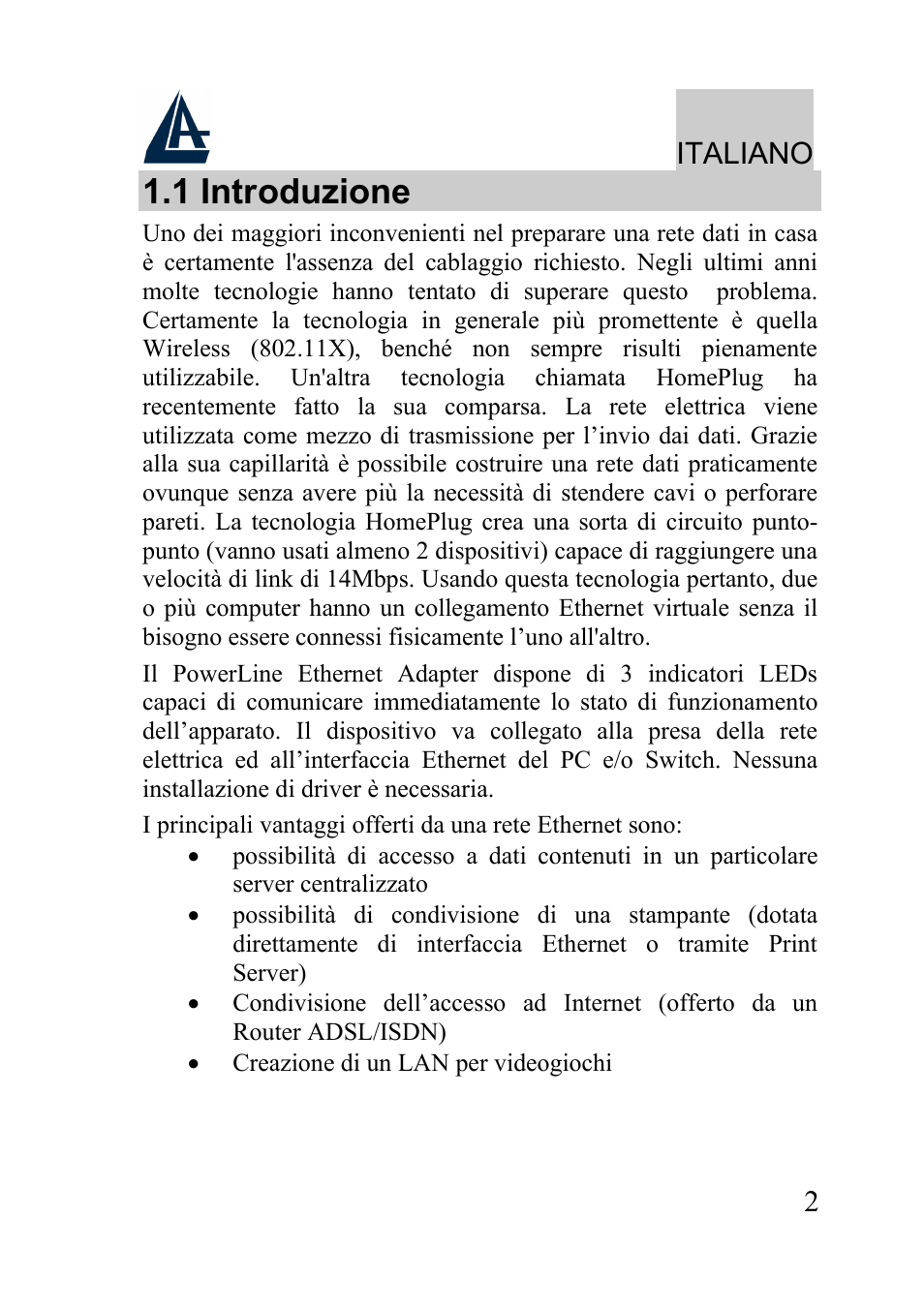 1 introduzione, Italiano | Atlantis Land A02-PL100 User Manual | Page 5 / 58