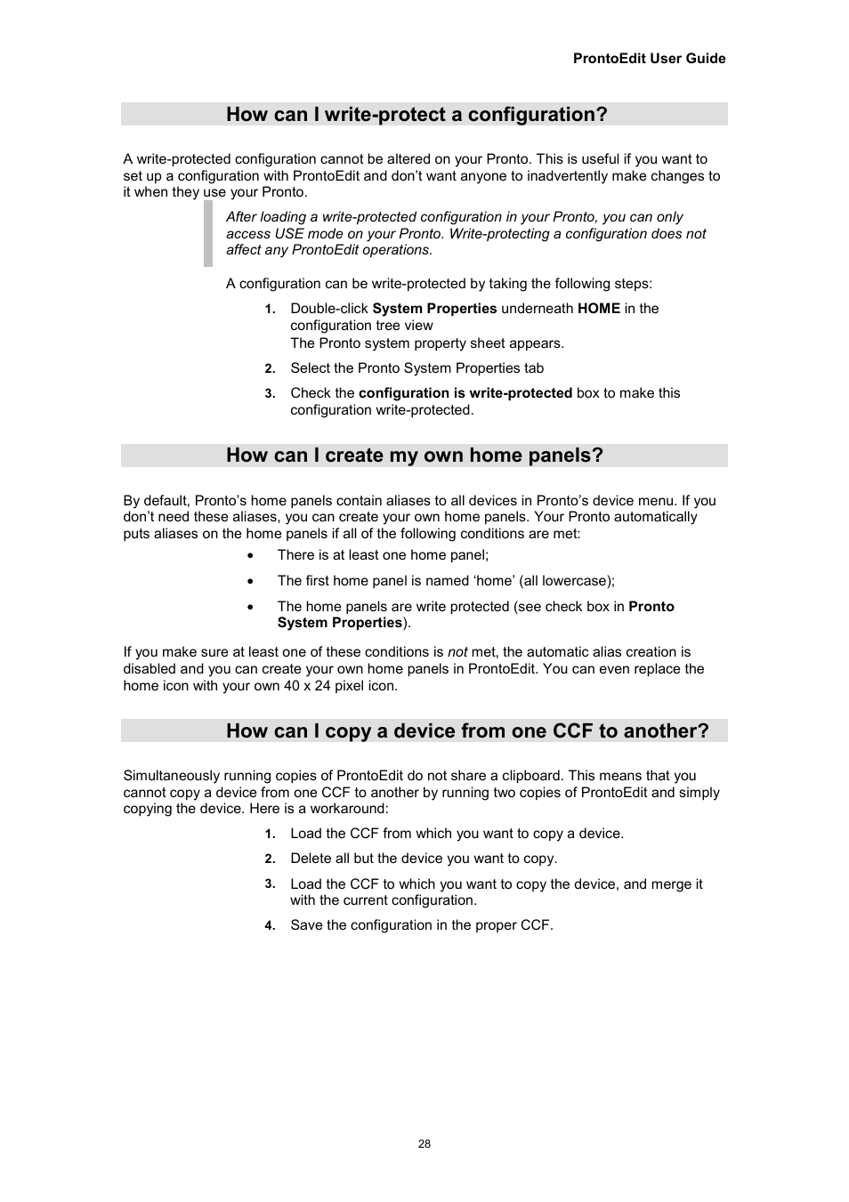 How can i write-protect a configuration, How can i create my own home panels, How can i copy a device from one ccf to another | Philips TSU2000099 User Manual | Page 28 / 29