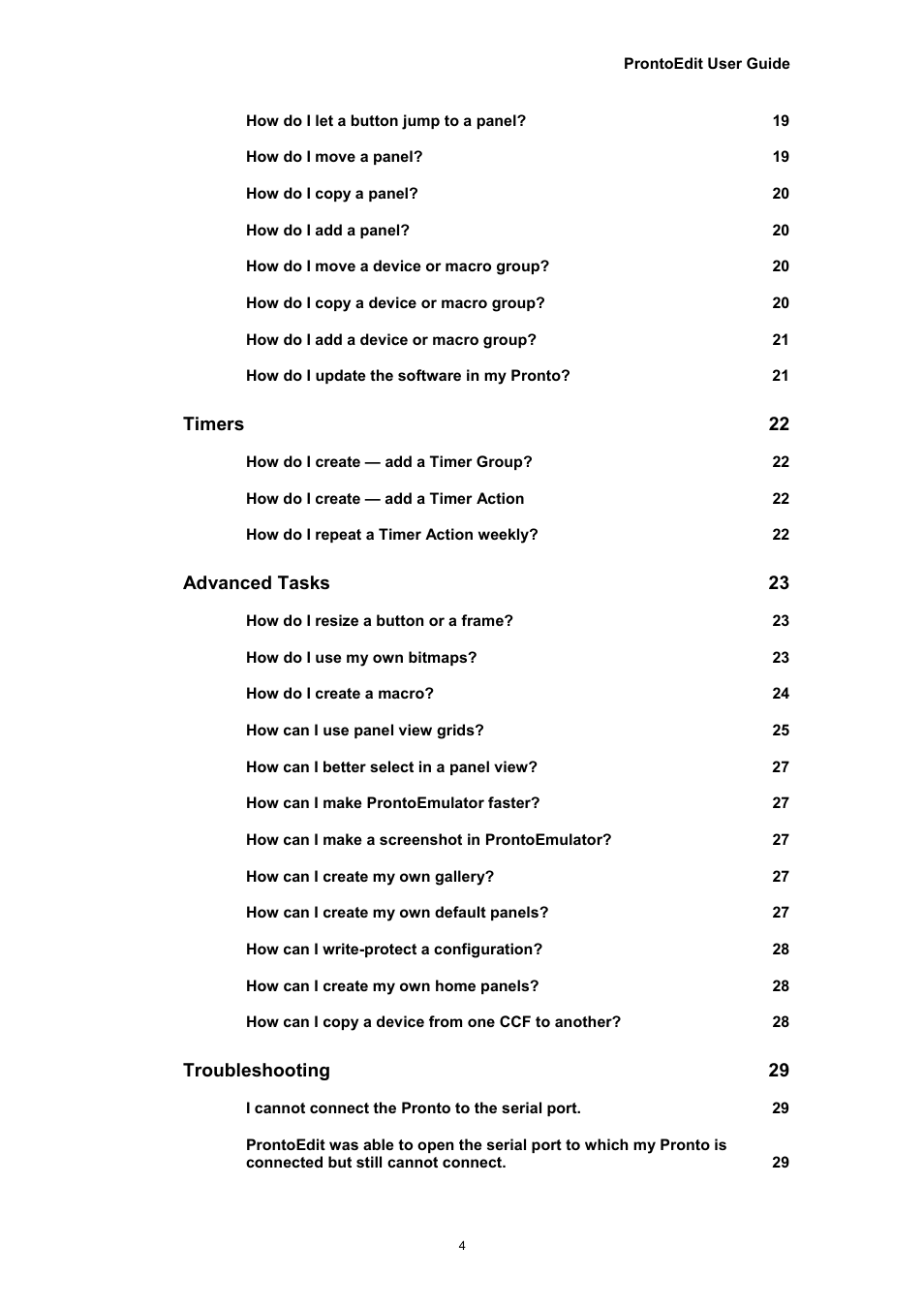 Timers 22, Advanced tasks 23, Troubleshooting 29 | Philips TSU2000099 User Manual | Page 4 / 29