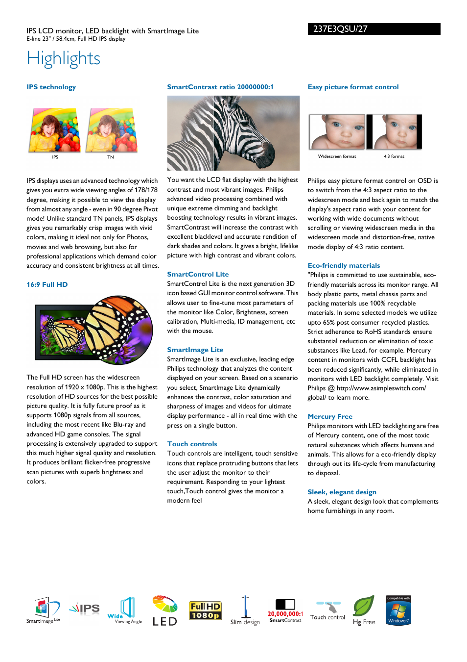 Highlights | Philips 237E3QSU-27 User Manual | Page 2 / 3