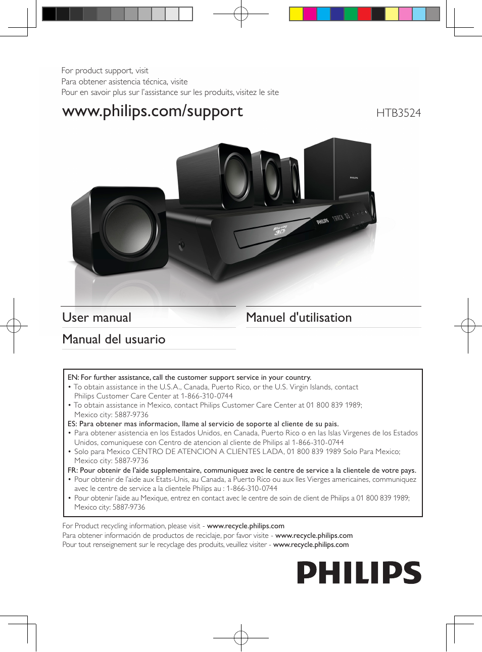 Philips 5.1 Home theater HTB3524 3D Blu-ray WiFi User Manual | 124 pages