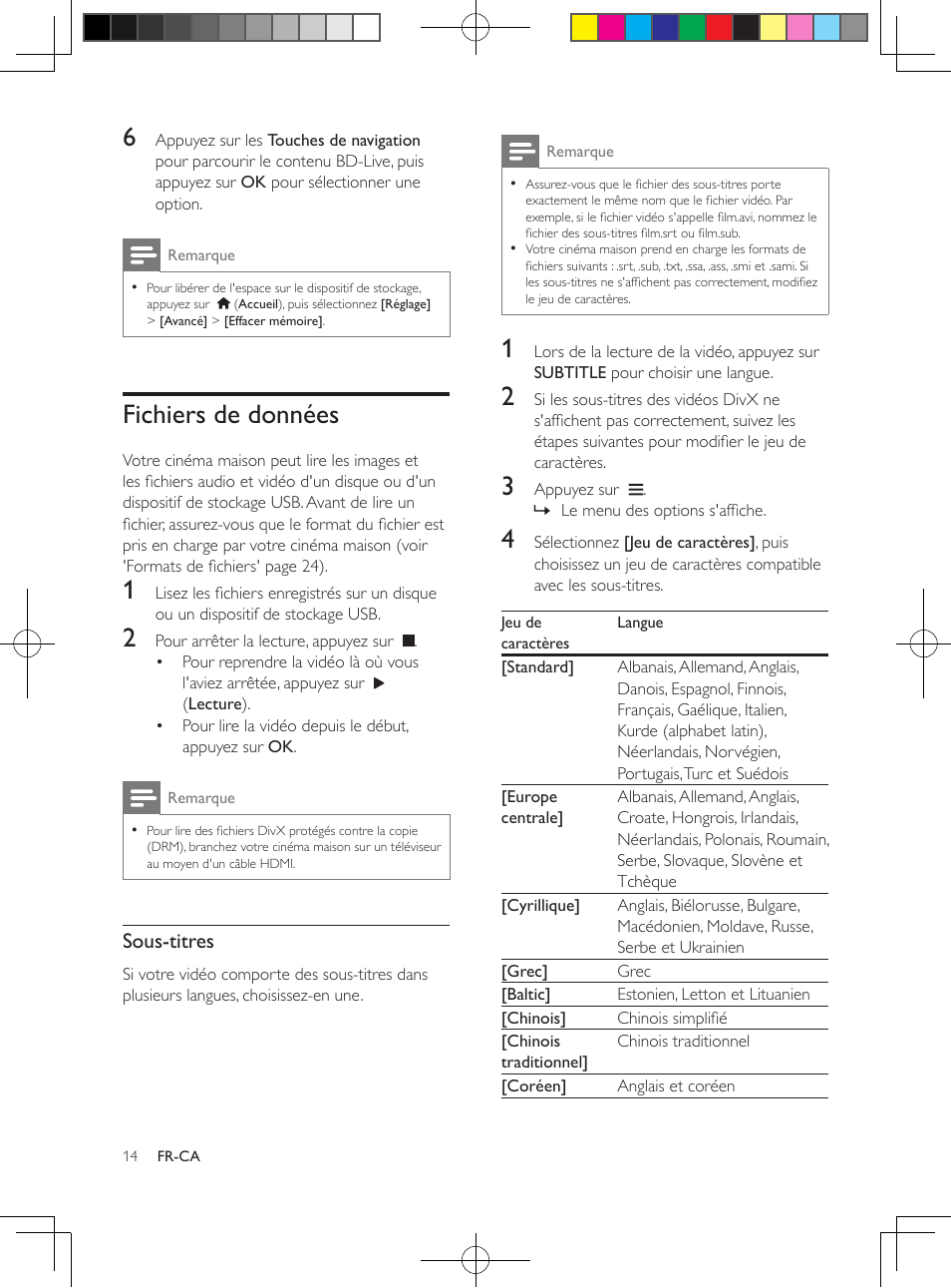 Fichiers de données, Sous-titres | Philips 5.1 Home theater HTB3524 3D Blu-ray WiFi User Manual | Page 100 / 124