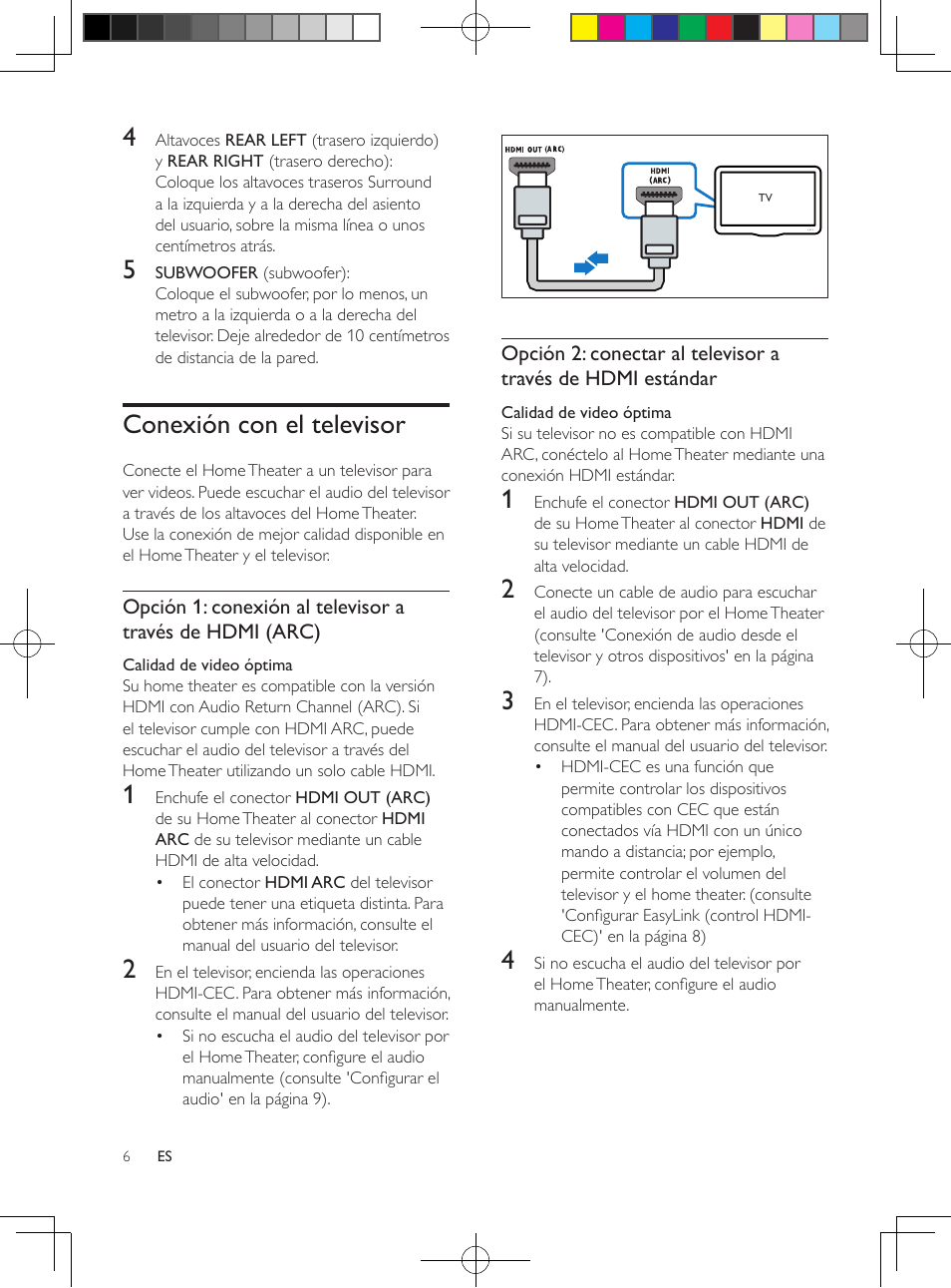 Conexión con el televisor | Philips 5.1 Home theater HTB3524 3D Blu-ray WiFi User Manual | Page 56 / 124