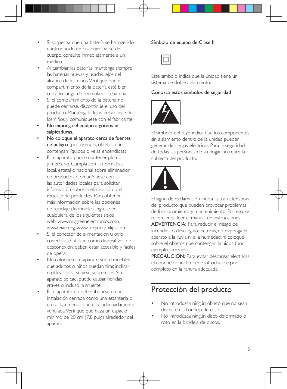 Protección del producto | Philips 5.1 Home theater HTB3524 3D Blu-ray WiFi User Manual | Page 7 / 124