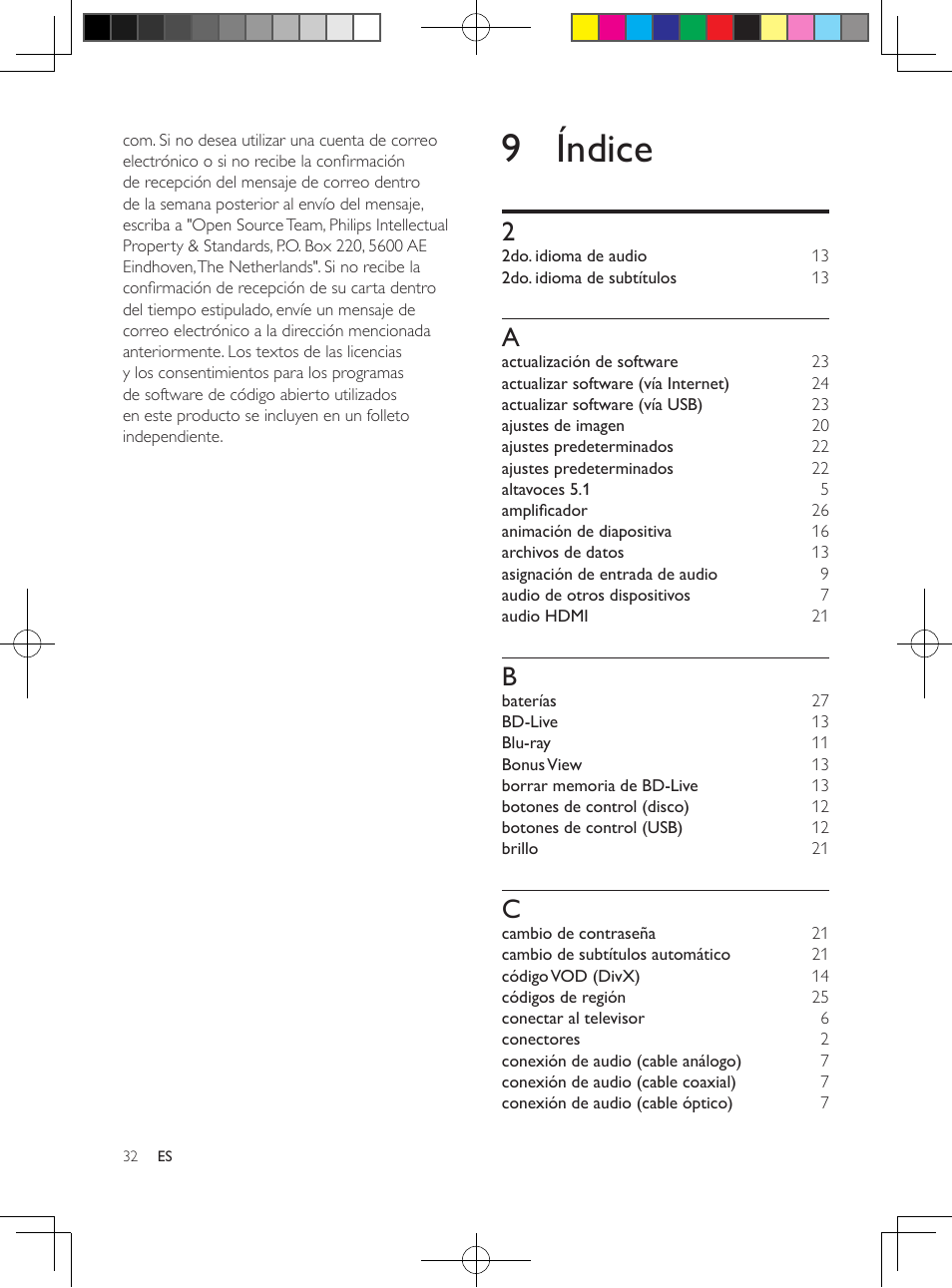 9 índice | Philips 5.1 Home theater HTB3524 3D Blu-ray WiFi User Manual | Page 82 / 124