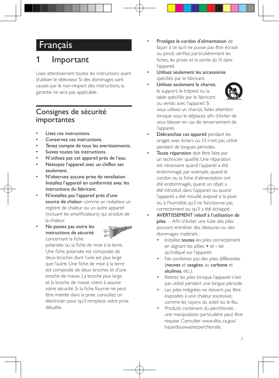 Français, 1 important, Consignes de sécurité importantes | Philips 5.1 Home theater HTB3524 3D Blu-ray WiFi User Manual | Page 9 / 124
