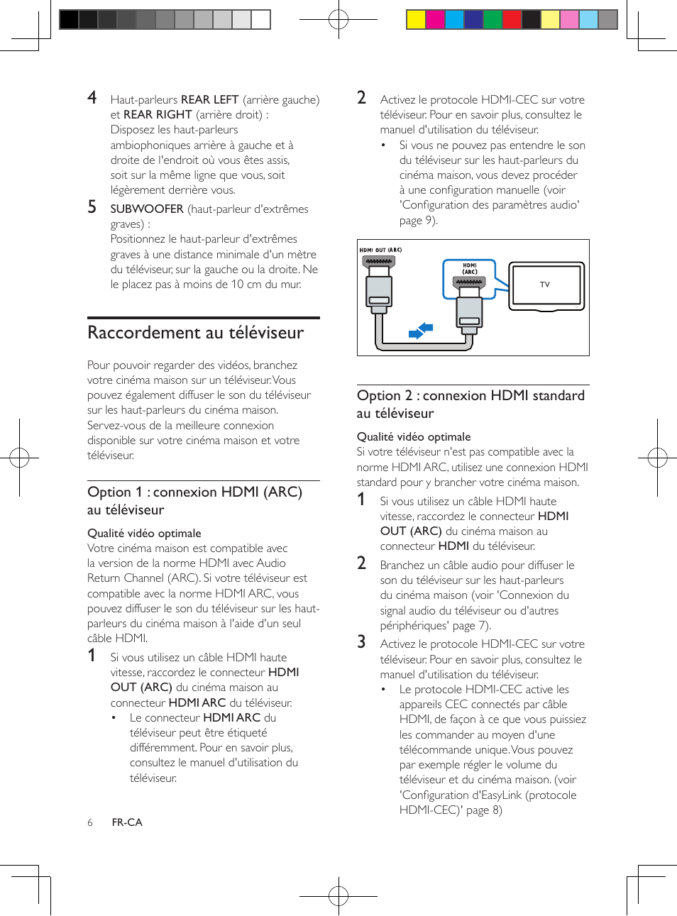 Raccordement au téléviseur | Philips 5.1 Home theater HTB3524 3D Blu-ray WiFi User Manual | Page 92 / 124
