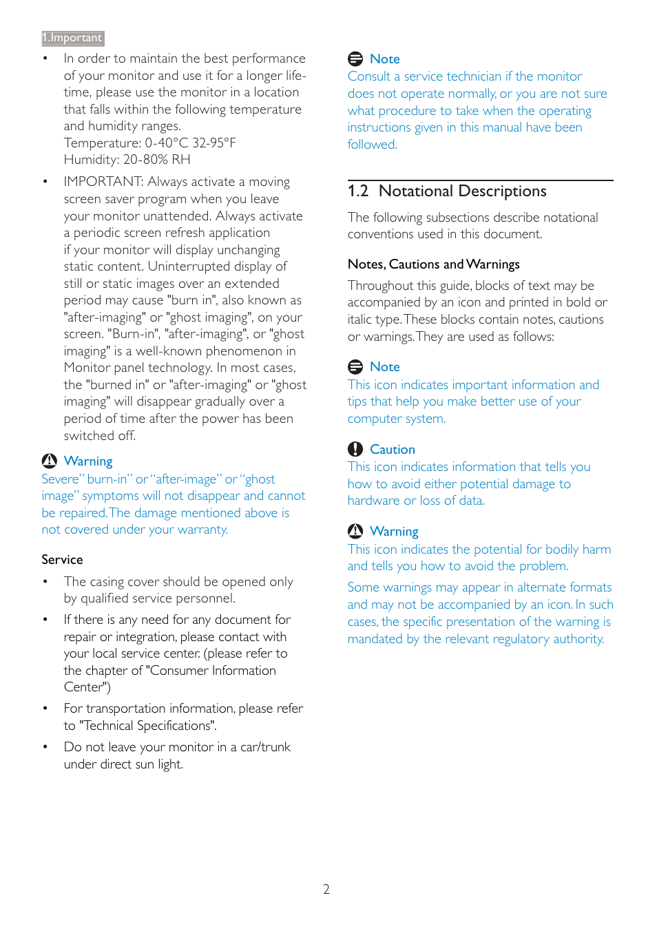 2 notational descriptions | Philips 273P3LPHEB-27 User Manual | Page 4 / 47