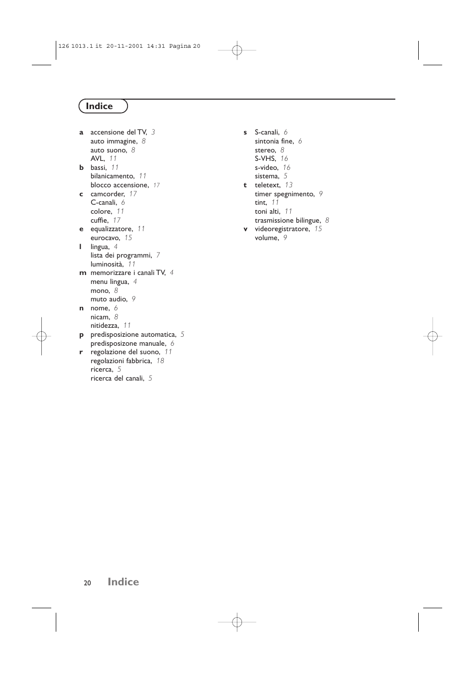 Indice | Philips 20LCD35 User Manual | Page 101 / 142