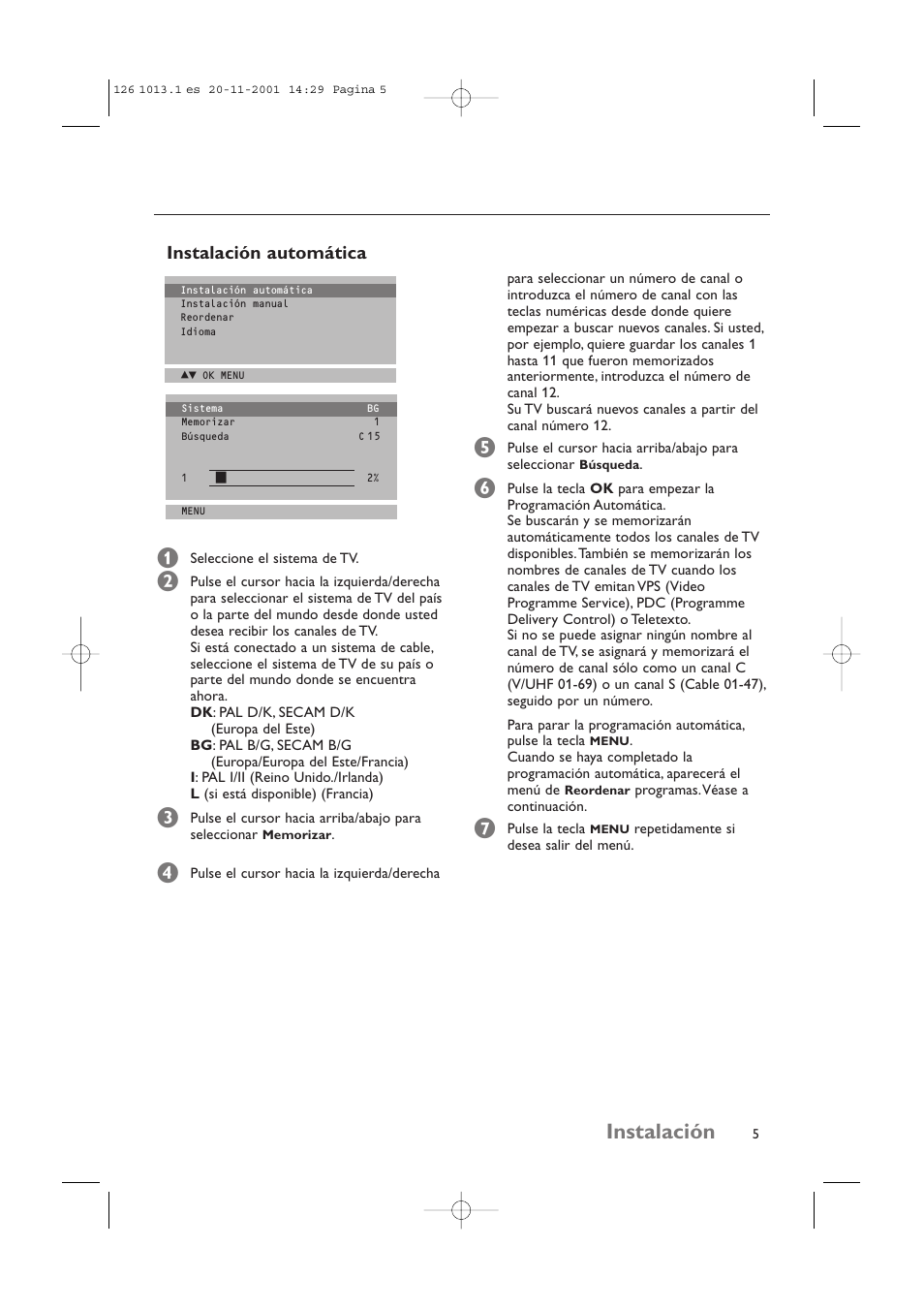 Instalación, Instalación automática | Philips 20LCD35 User Manual | Page 106 / 142