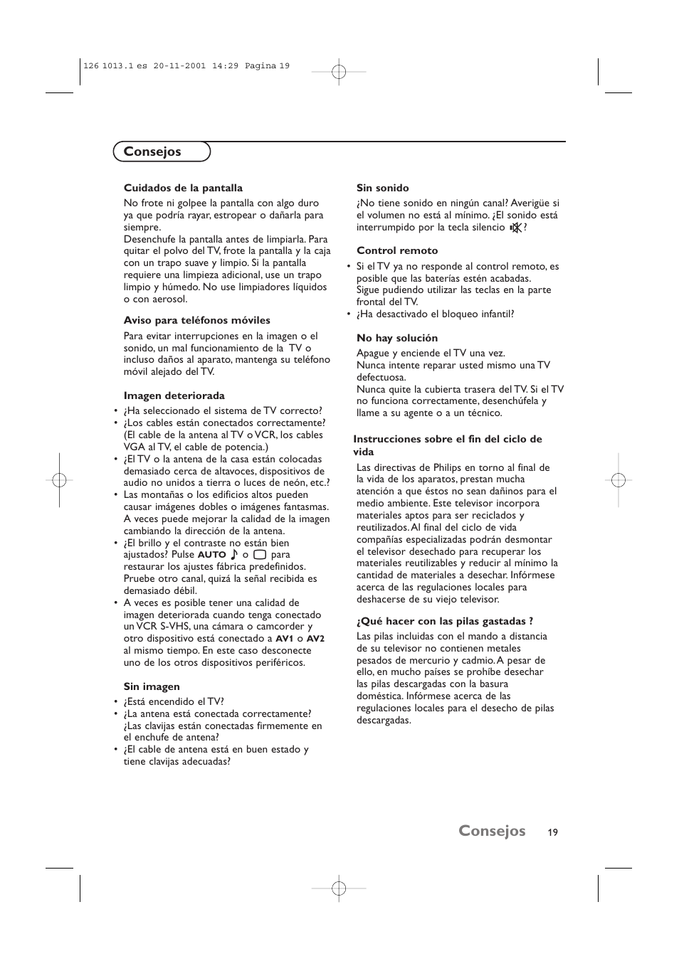 Consejos | Philips 20LCD35 User Manual | Page 120 / 142