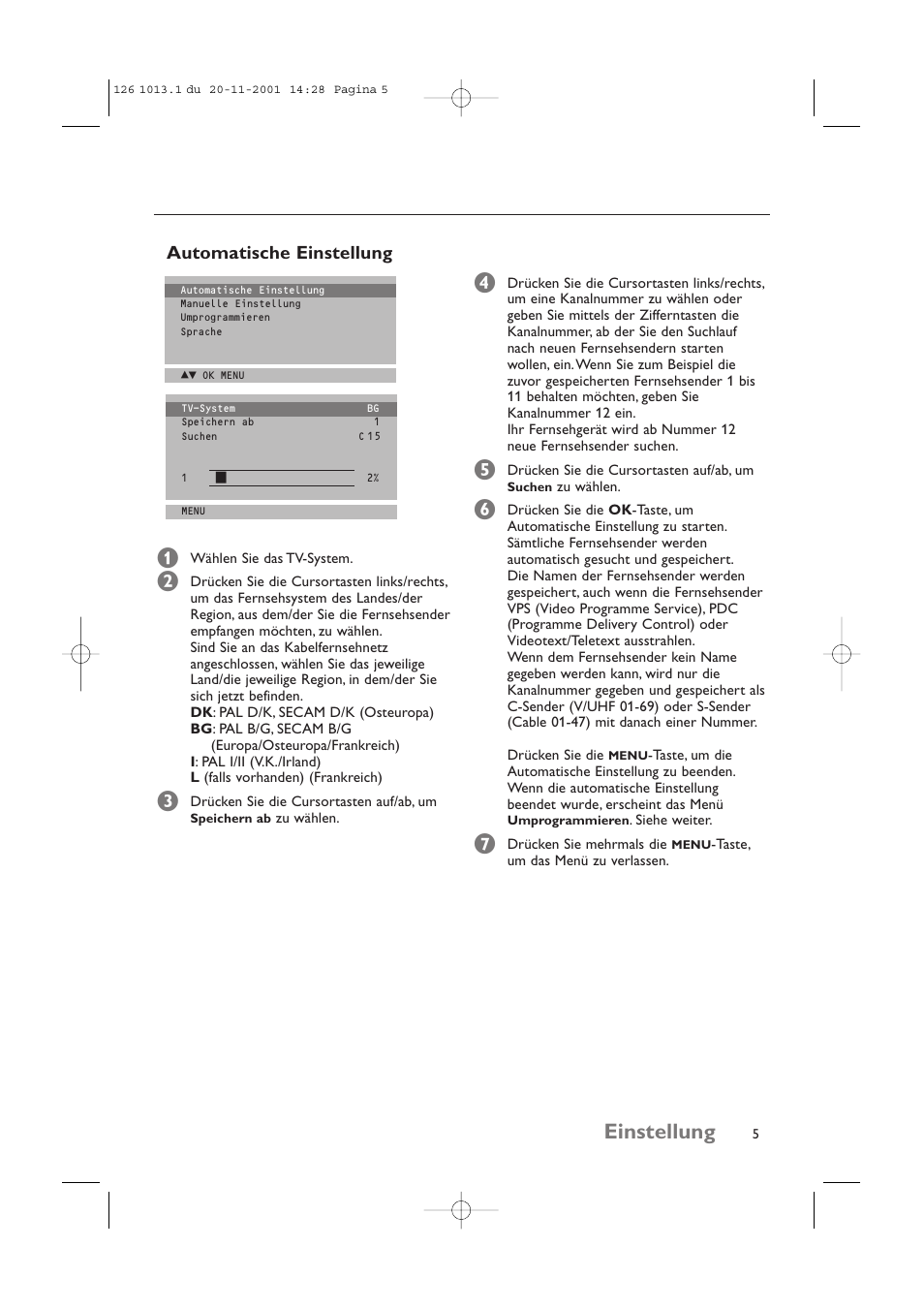 Einstellung, Automatische einstellung | Philips 20LCD35 User Manual | Page 26 / 142