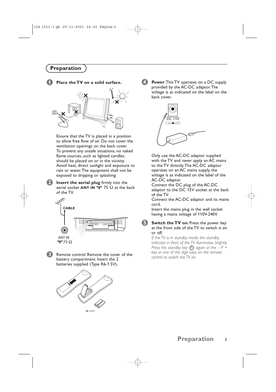 Preparation | Philips 20LCD35 User Manual | Page 4 / 142