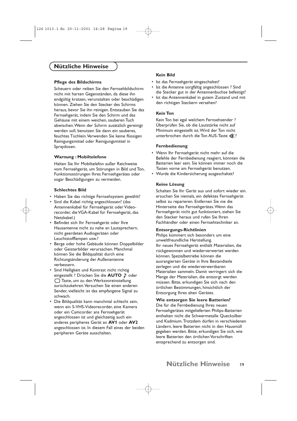 Nützliche hinweise | Philips 20LCD35 User Manual | Page 40 / 142