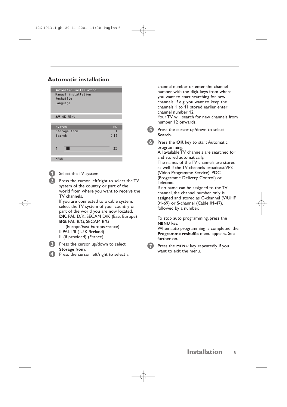 Installation, Automatic installation | Philips 20LCD35 User Manual | Page 6 / 142