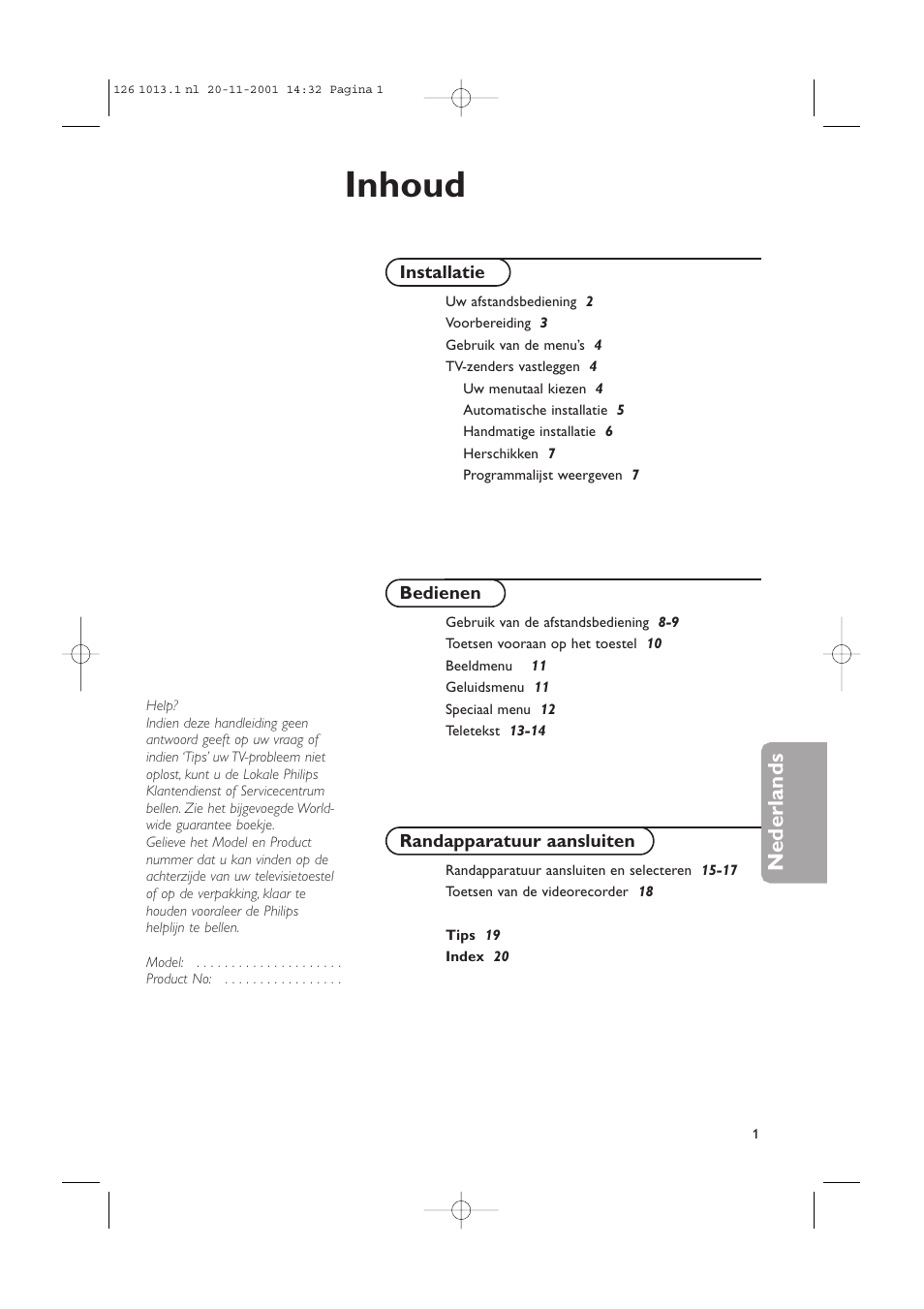 Inhoud, Nederlands | Philips 20LCD35 User Manual | Page 62 / 142