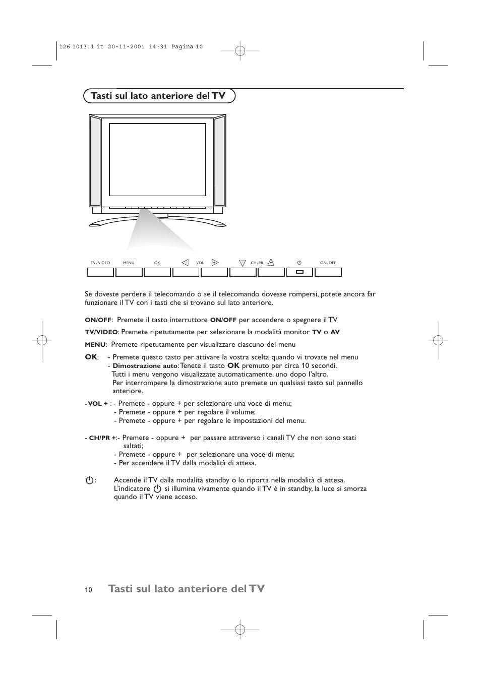 Tasti sul lato anteriore del tv | Philips 20LCD35 User Manual | Page 91 / 142