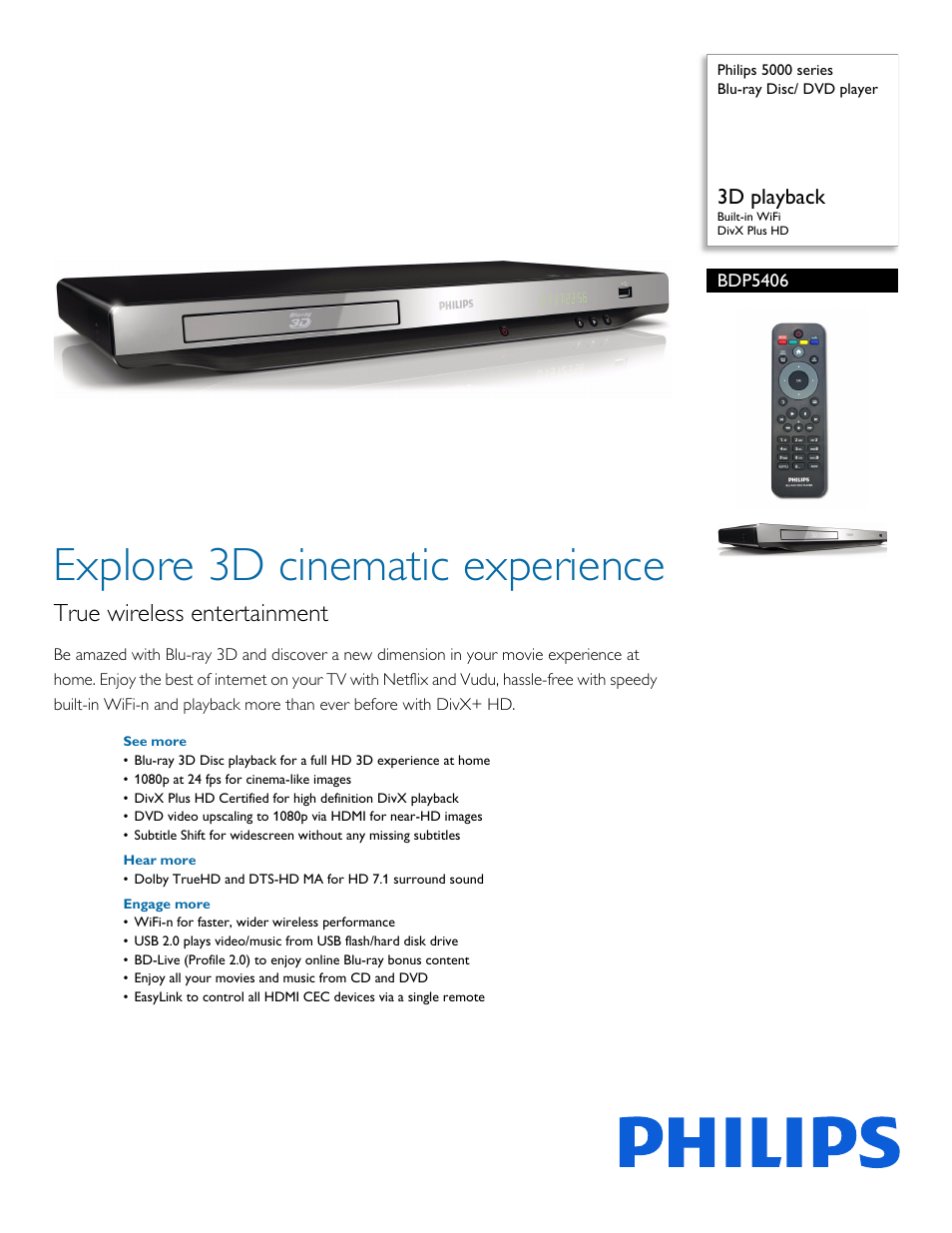Philips BDP5406-F7 User Manual | 3 pages