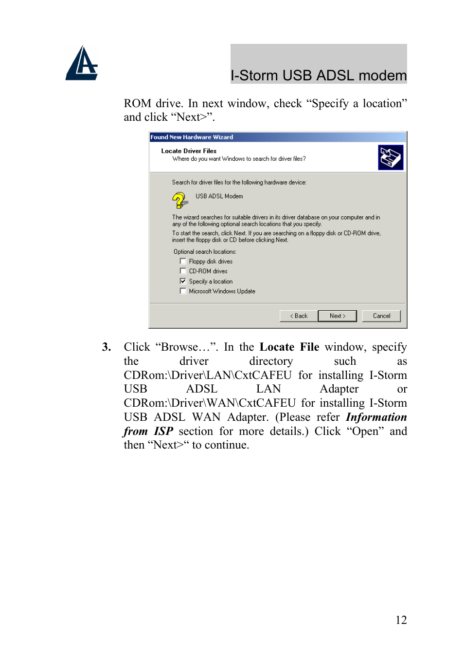 Atlantis Land I-Storm USB ADSL Modem A01-AU1 User Manual | Page 16 / 61