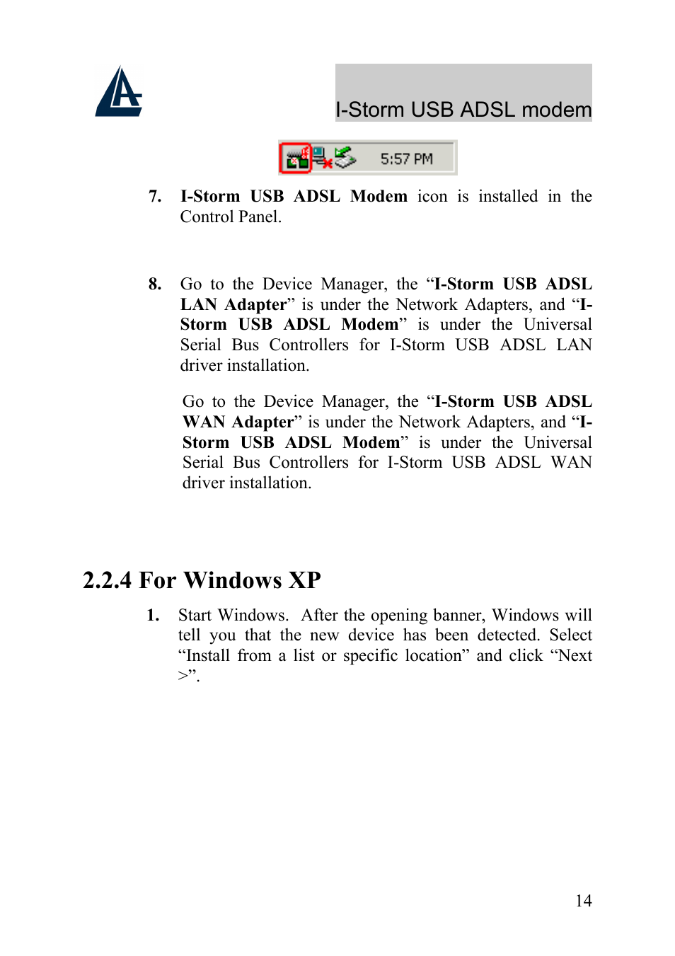 4 for windows xp | Atlantis Land I-Storm USB ADSL Modem A01-AU1 User Manual | Page 18 / 61