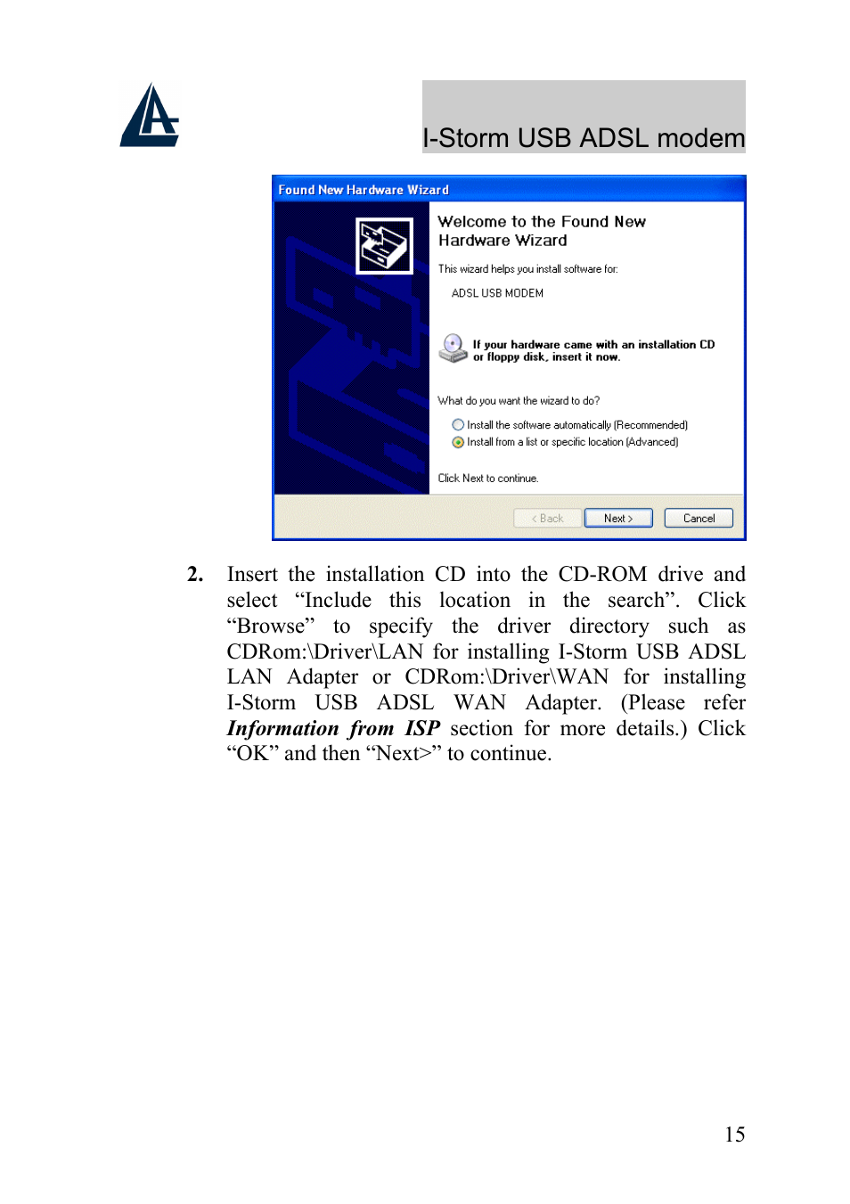 Atlantis Land I-Storm USB ADSL Modem A01-AU1 User Manual | Page 19 / 61