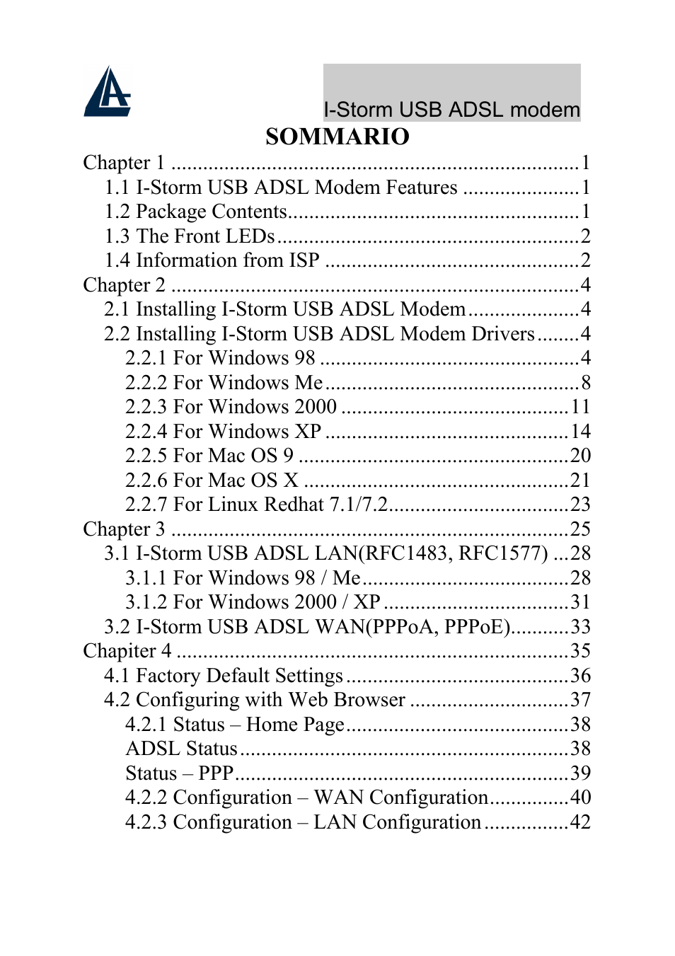 Atlantis Land I-Storm USB ADSL Modem A01-AU1 User Manual | Page 2 / 61